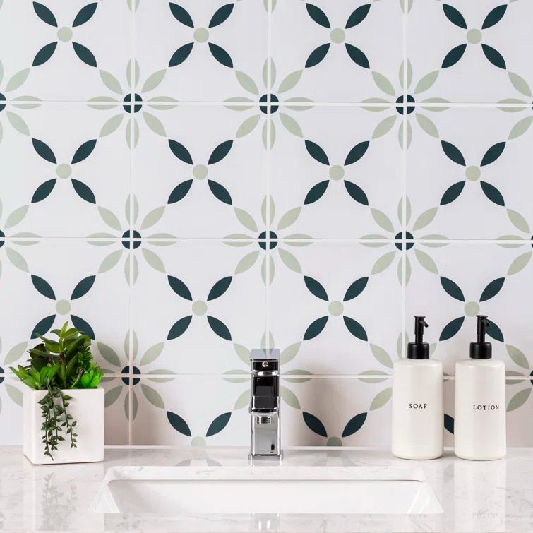 Amara 8" x 8" Encaustic Look Matte Porcelain Floor & Wall Tile