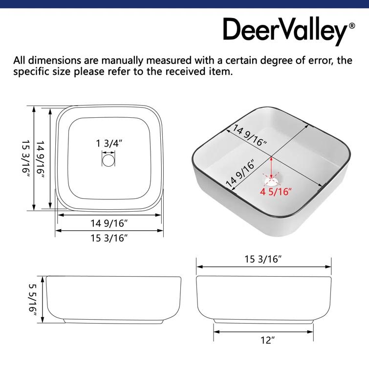 DeerValley Ace 15'' White/Black Square Ceramic Vessel Bathroom Sink