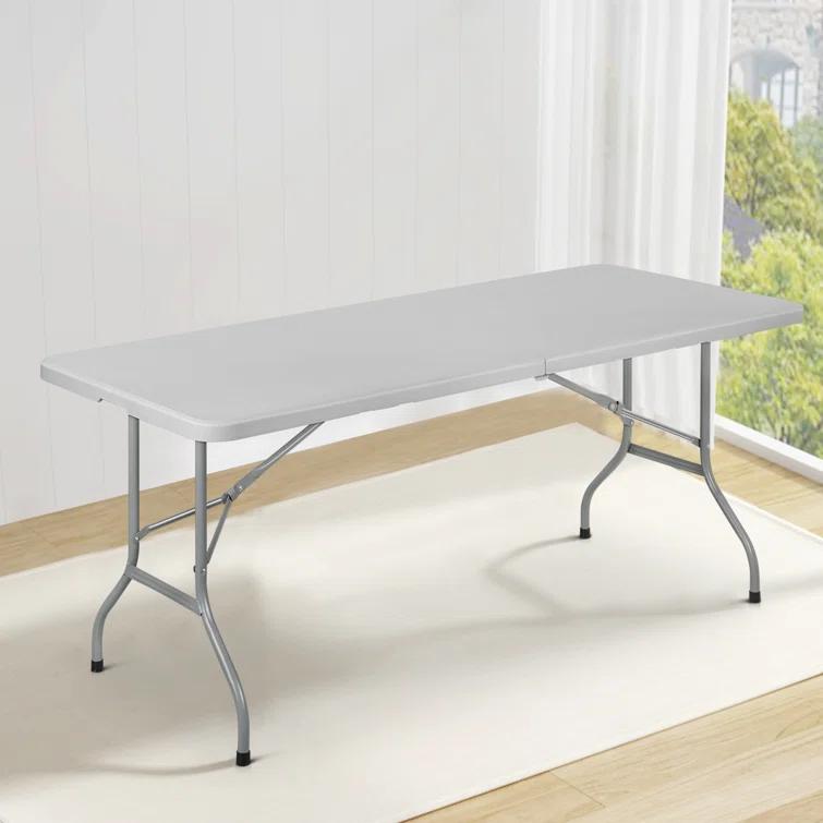Plastic Folding Card Table, Indoor Outdoor Portable Picnic Table with Carrying Handle for Camping