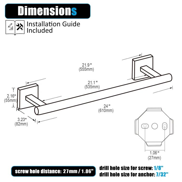 KOKOSIRI 24" Bathroom Towel Bar Wall Mounted B4005ORB-L24