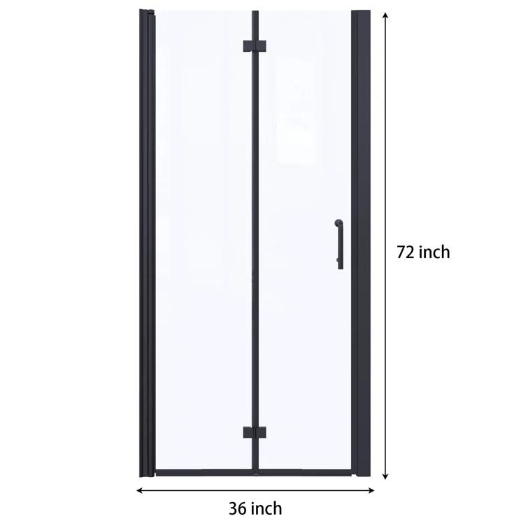 Lordear L-SD3672BBFH 36'' W x 72'' H Bi-Fold Semi-Frameless Shower Door with Clear Glass