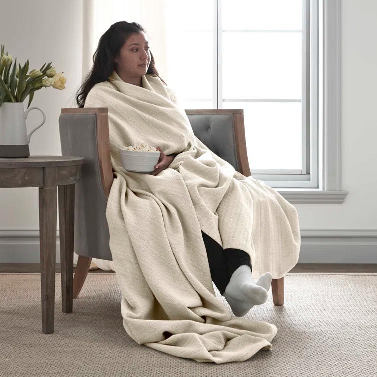 Vellux Vellux 100% Cotton Blanket - Soft, Breathable, Cozy & Lightweight Thermal Blanket  All-Season Blanket Perfect for Layering Bed, Couch & Sofa - Hotel Quality