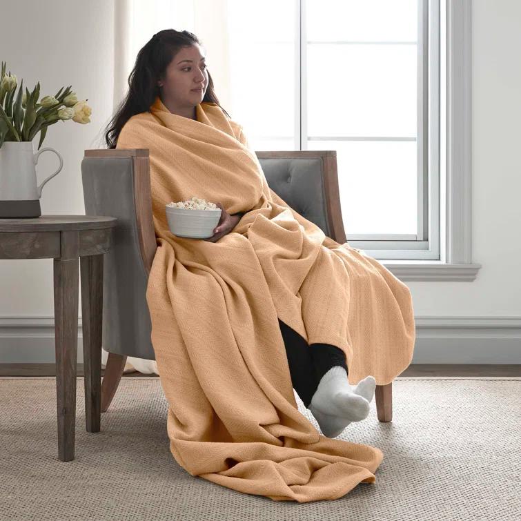 Vellux Vellux 100% Cotton Blanket - Soft, Breathable, Cozy & Lightweight Thermal Blanket  All-Season Blanket Perfect for Layering Bed, Couch & Sofa - Hotel Quality