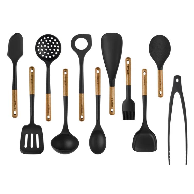 Staub Staub Silicone with Wood Handle 11-Piece Cooking Utensil Set