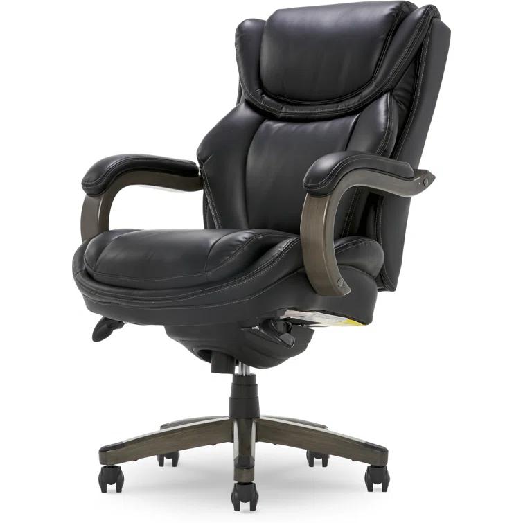 La-Z-Boy La-Z-Boy Harnett Big and Tall Executive Office Chair, Ergonomic High-Back Chair with Solid Wood Arms, ComfortCore with Memory Foam Cushions, Bonded Leather