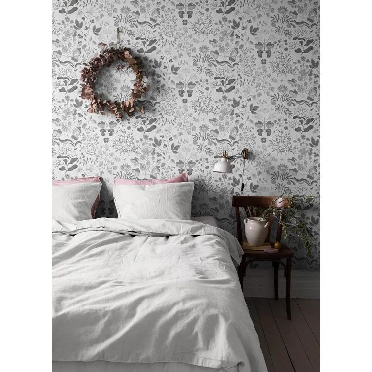 Groh Grey Floral Non-Pasted Washable Wallpaper Roll