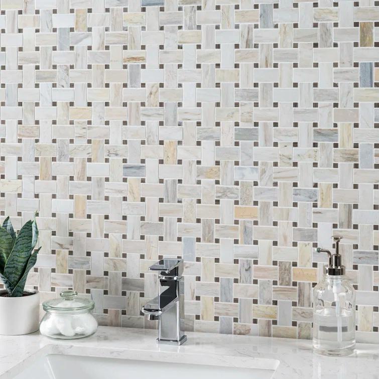 Angora Basketweave 12.5" x 12.5" Polished Marble Mosaic Floor and Wall Tile