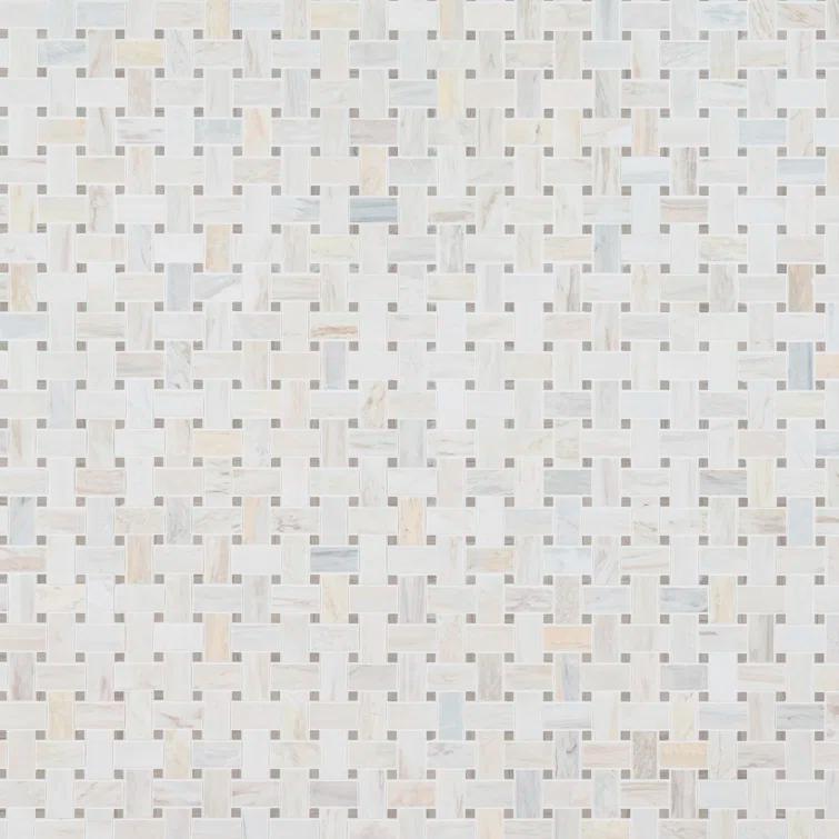 Angora Basketweave 12.5" x 12.5" Polished Marble Mosaic Floor and Wall Tile