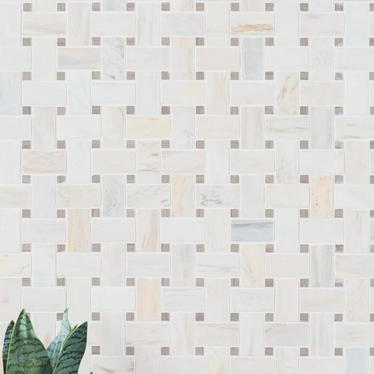 Angora Basketweave 12.5" x 12.5" Polished Marble Mosaic Floor and Wall Tile