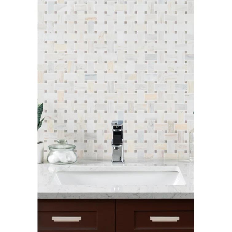 Angora Basketweave 12.5" x 12.5" Polished Marble Mosaic Floor and Wall Tile