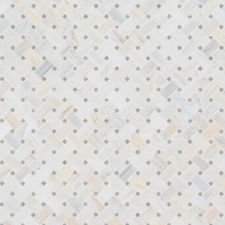 Angora Basketweave 12.5" x 12.5" Polished Marble Mosaic Floor and Wall Tile