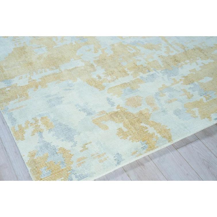 Rectangle Abstract Hand Loomed Wool/Bamboo Slat/Seagrass Area Rug in Silver/Gold