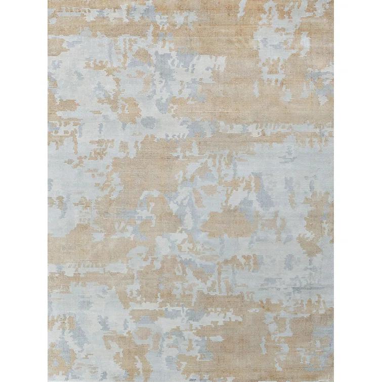 Rectangle Abstract Hand Loomed Wool/Bamboo Slat/Seagrass Area Rug in Silver/Gold