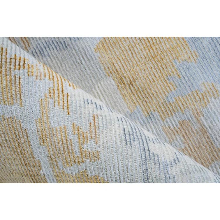 Rectangle Abstract Hand Loomed Wool/Bamboo Slat/Seagrass Area Rug in Silver/Gold