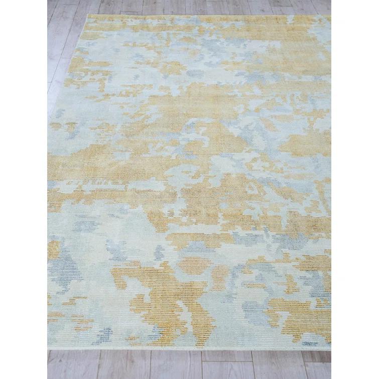 Rectangle Abstract Hand Loomed Wool/Bamboo Slat/Seagrass Area Rug in Silver/Gold