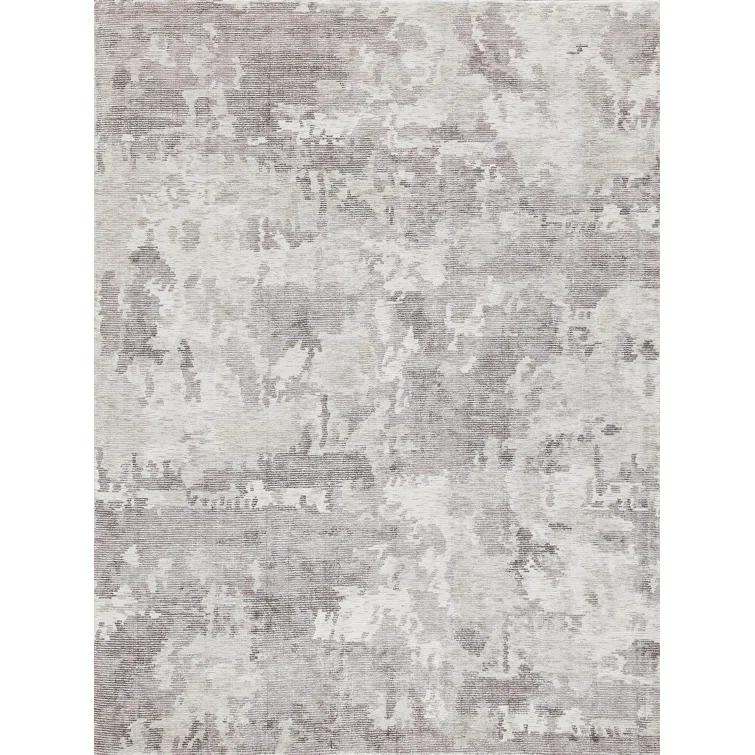 Handmade Abstract Gray and Beige Wool Viscose Area Rug 9' x 12'