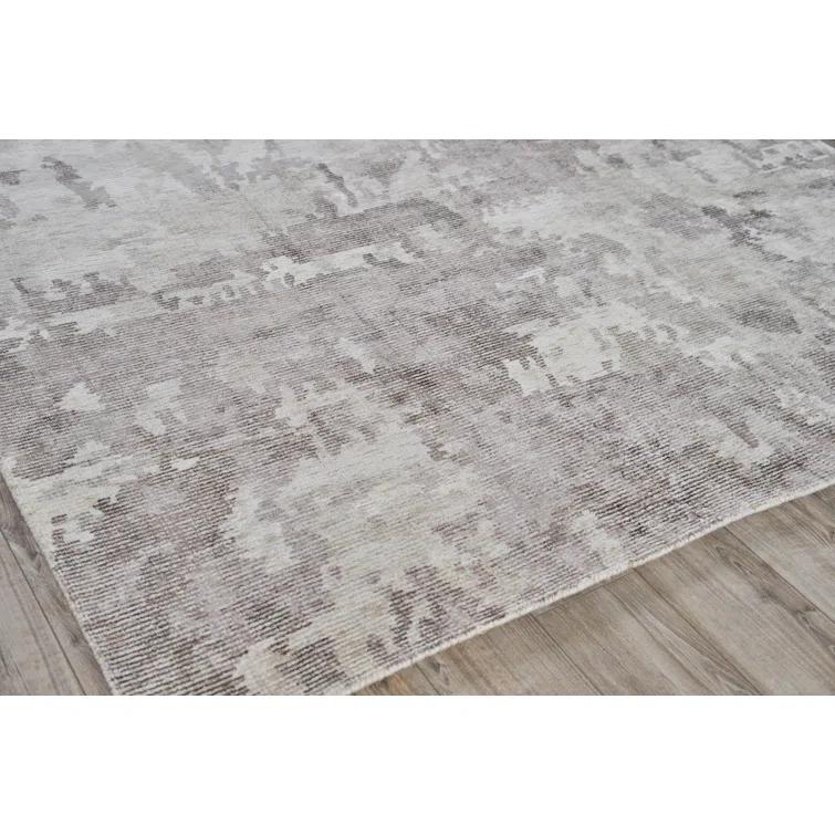 Handmade Abstract Gray and Beige Wool Viscose Area Rug 9' x 12'