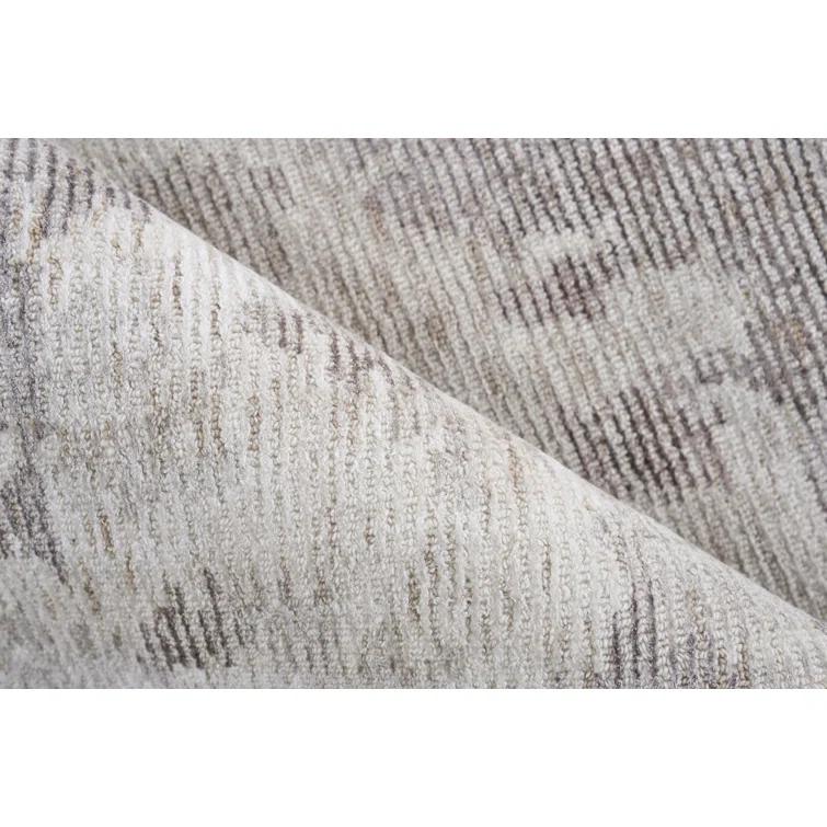 Handmade Abstract Gray and Beige Wool Viscose Area Rug 9' x 12'