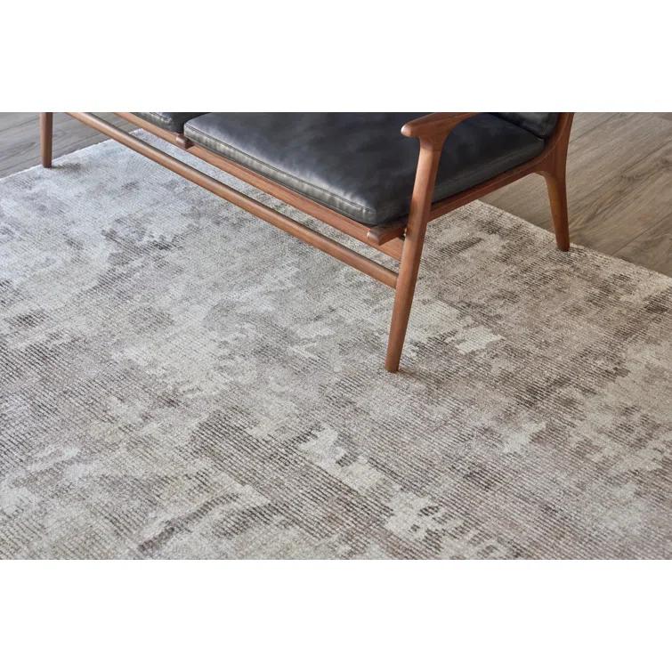 Handmade Abstract Gray and Beige Wool Viscose Area Rug 9' x 12'