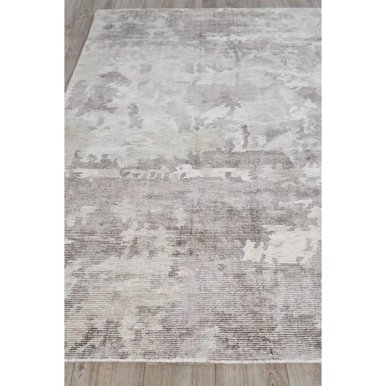 Handmade Abstract Gray and Beige Wool Viscose Area Rug 9' x 12'