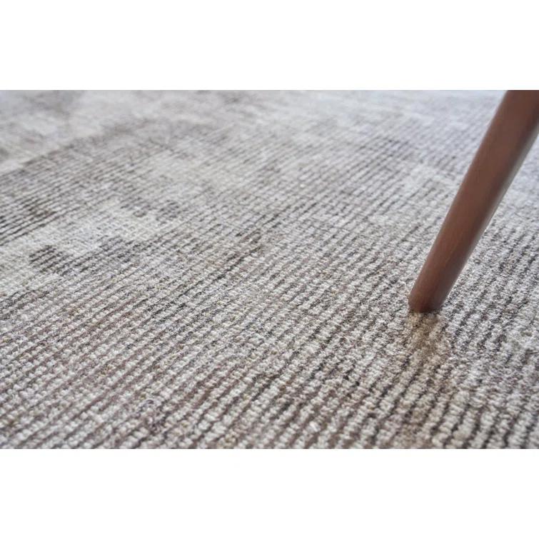 Handmade Abstract Gray and Beige Wool Viscose Area Rug 9' x 12'