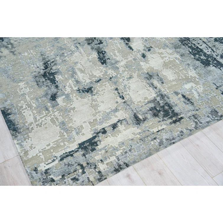 Rectangle Cosmo Abstract Hand-Knotted Wool/Bamboo Slat/Seagrass Area Rug in Gray/Charcoal