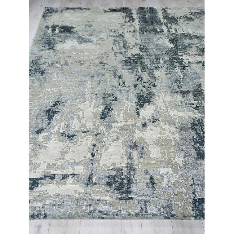 Rectangle Cosmo Abstract Hand-Knotted Wool/Bamboo Slat/Seagrass Area Rug in Gray/Charcoal