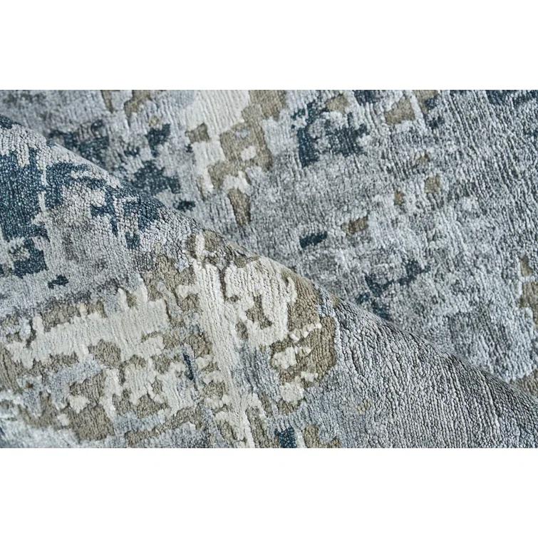 Rectangle Cosmo Abstract Hand-Knotted Wool/Bamboo Slat/Seagrass Area Rug in Gray/Charcoal