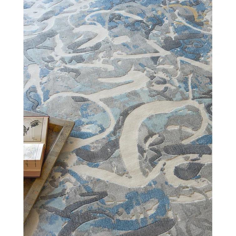 EXQUISITE RUGS Exquisite Rugs Gianni Handmade Hand Loomed Wool/Bamboo Silk Blues/Silver/Ivory Area Rug