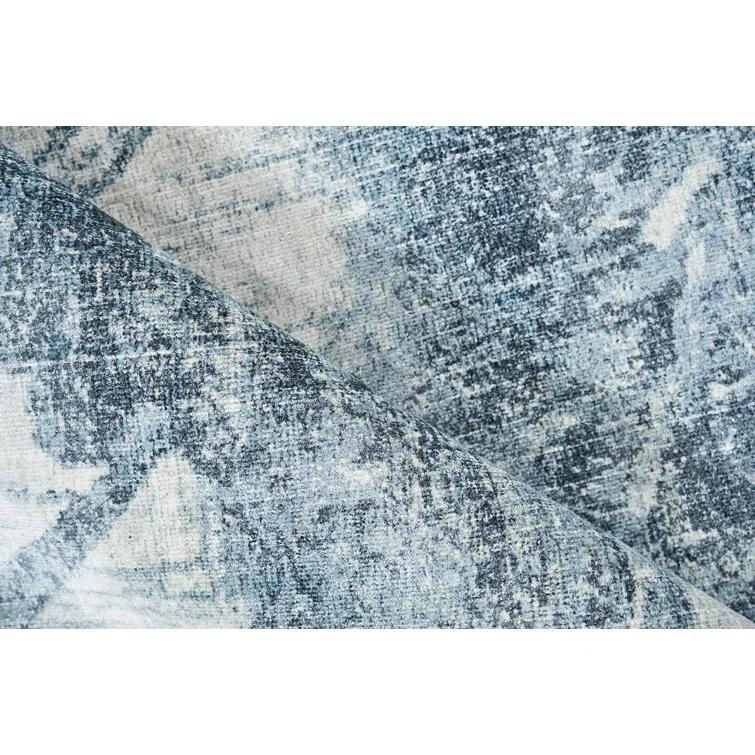 Kyoto Rectangle Abstract Hand Loomed Bamboo Slat/Seagrass/Wool Area Rug in Silver/Blue