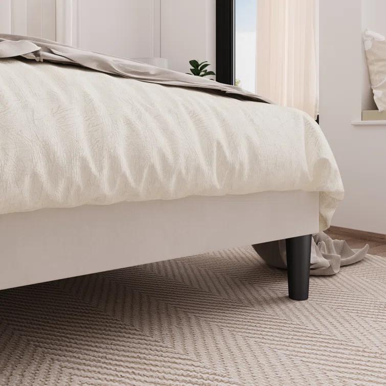 Candler Velvet Upholstered Platform Bed with Wingback Headboard and Wooden Slats