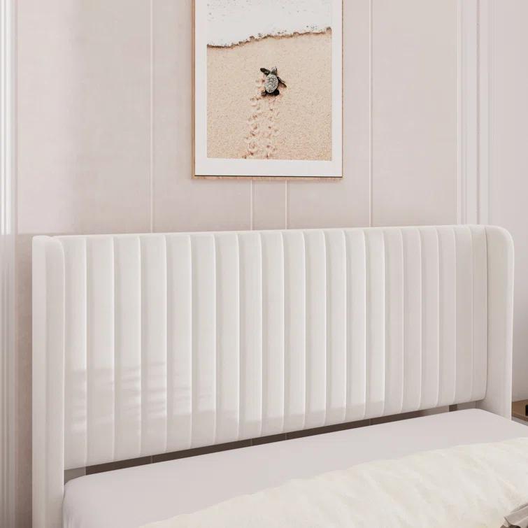 Candler Velvet Upholstered Platform Bed with Wingback Headboard and Wooden Slats
