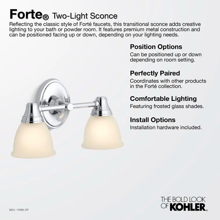 Forte 2 Light Indoor Bathroom Vanity Light Fixture, Position Facing Up or Down, UL Listed