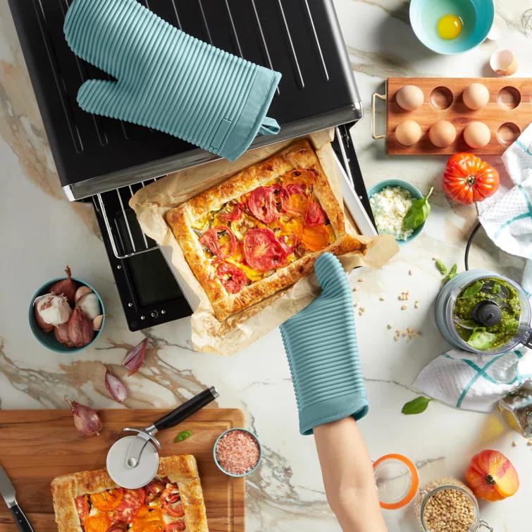 KitchenAid Matte Grey Ribbed Soft Silicone Oven Mitts, Set of 2