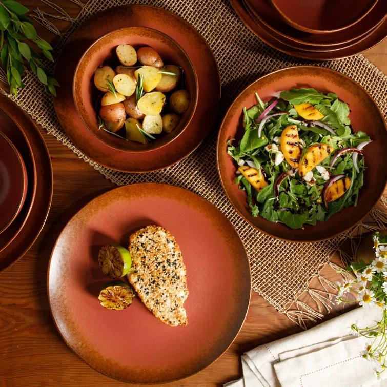 bloomhouse Palermo Sun 16 Piece Stoneware Reactive Glaze Plates and Bowls Dinnerware Set