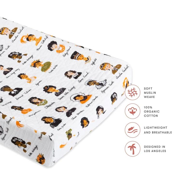 Babyletto Women In History Quilted Muslin Changing Pad Cover - White