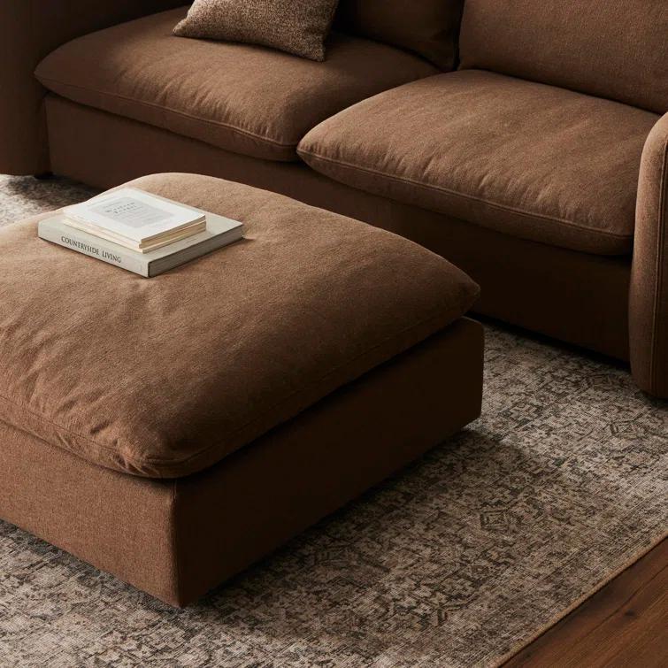 Verbena 4-Piece Sectional Sofa With Ottoman - Brown Performance Linen / Right-Facing
