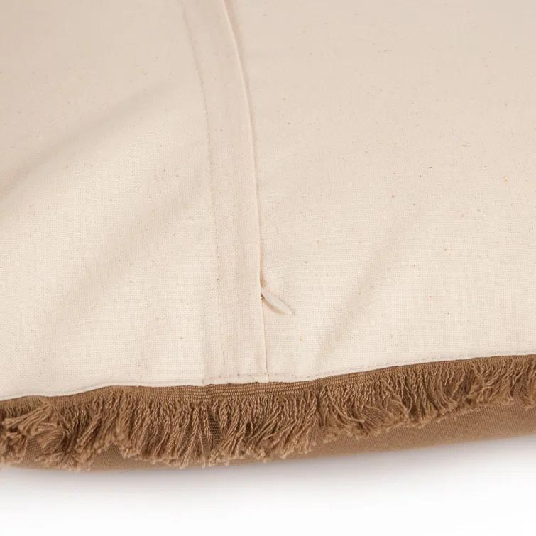 Khaki Cotton Rectangular Handwoven Eyelash Throw Pillow
