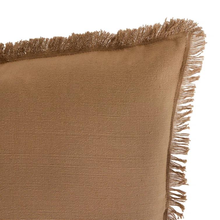 Khaki Cotton Rectangular Handwoven Eyelash Throw Pillow