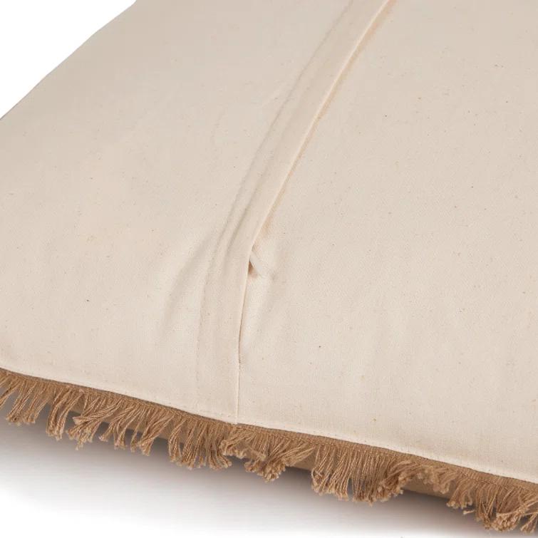 Khaki Cotton Rectangular Handwoven Eyelash Throw Pillow