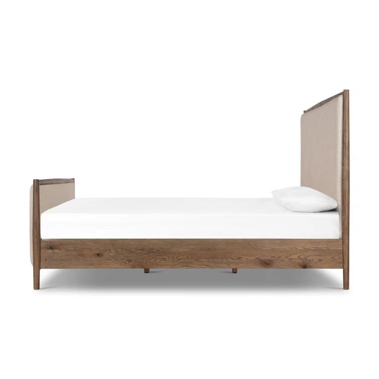 King Weathered Oak Upholstered Linen Bed with Headboard