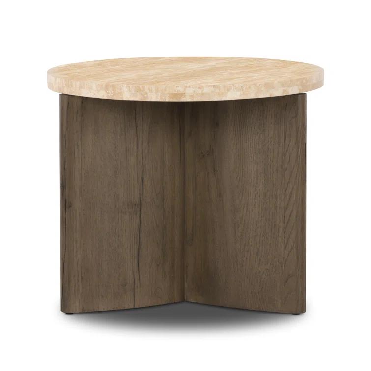 Voss Round Side Table - Natural and White Marble