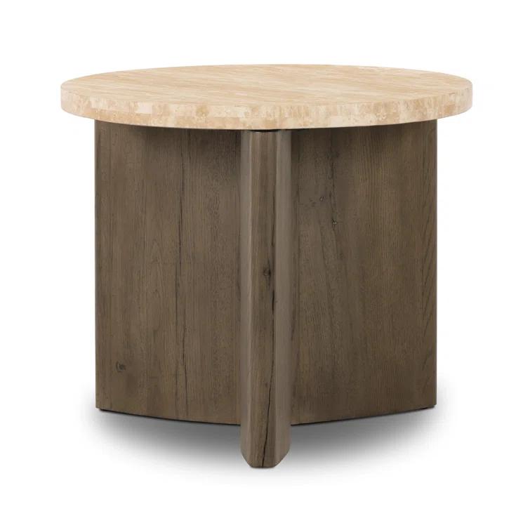 Voss Round Side Table - Natural and White Marble
