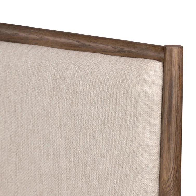 King Weathered Oak Upholstered Linen Bed with Headboard