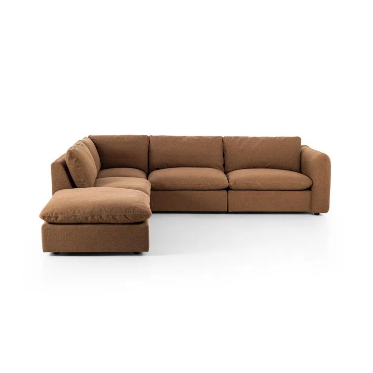 Verbena 4-Piece Sectional Sofa With Ottoman - Brown Performance Linen / Right-Facing