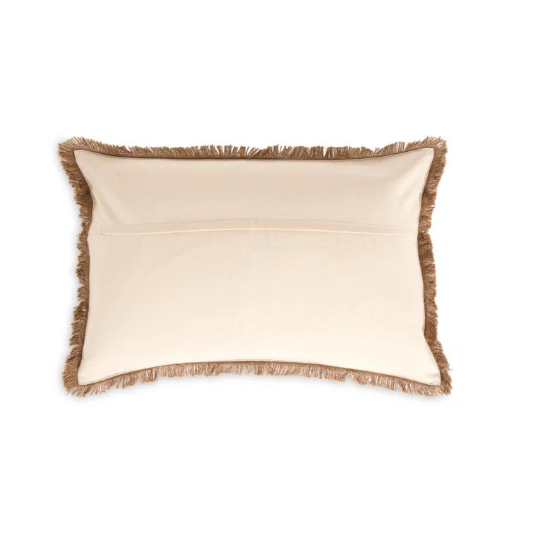 Khaki Cotton Rectangular Handwoven Eyelash Throw Pillow