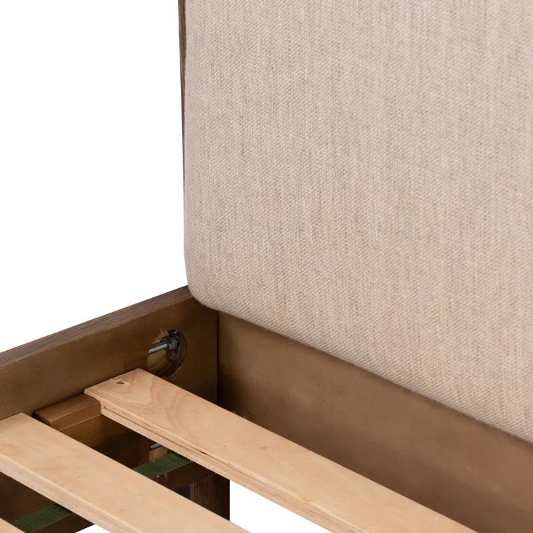 King Weathered Oak Upholstered Linen Bed with Headboard