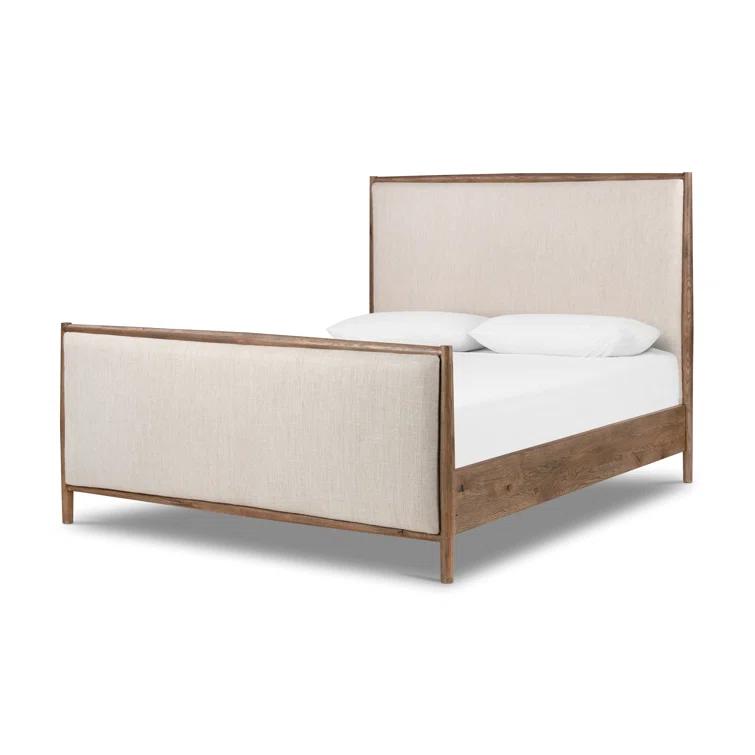 King Weathered Oak Upholstered Linen Bed with Headboard