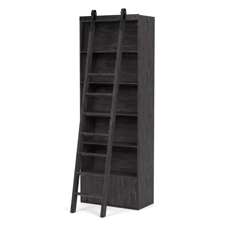 Haiden Dark Charcoal Solid Pine Bookshelf with Ladder