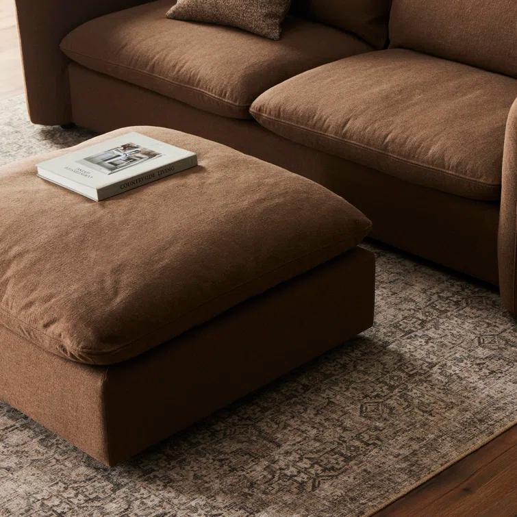 Verbena 4-Piece Sectional Sofa With Ottoman - Brown Performance Linen / Right-Facing
